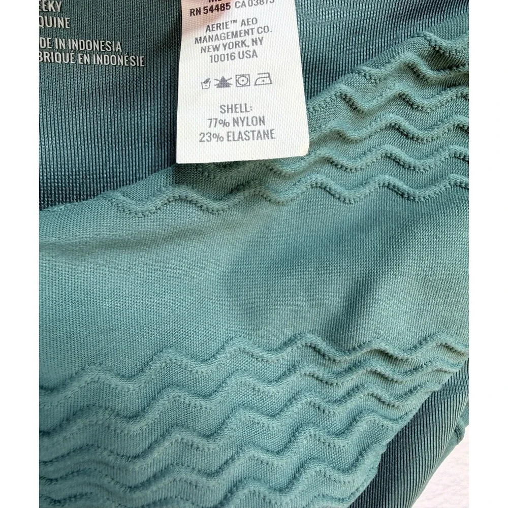 Aerie Womens Cheeky Bikini Bottom Textured‎ Sage Moss Green Swimwear Sz Med NWT